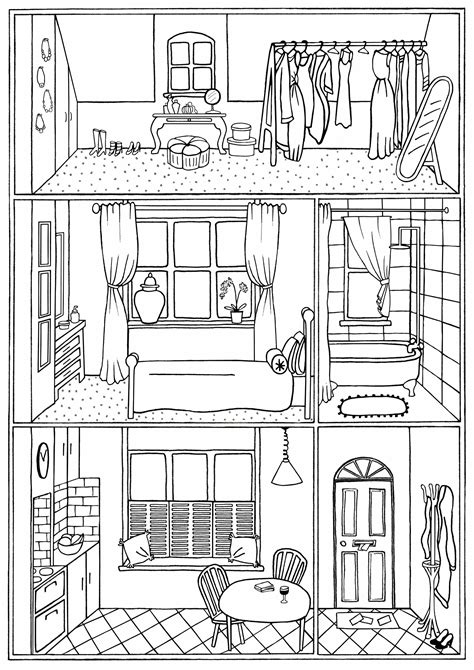 House Interior Colouring Page No.22 Line Drawing Download - Etsy UK