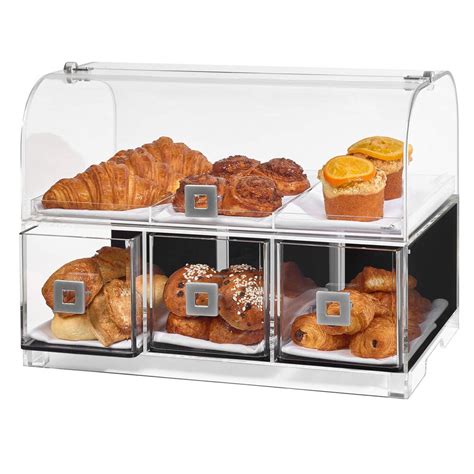 Rosseto BD128 3 Drawer Acrylic Dome Bakery Display Case with 3 Row Divider Tray - 19 1/8" x 12 ...