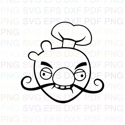 Chef Pig Angry Birds Outline Svg Stitch silhouette Coloring | Etsy