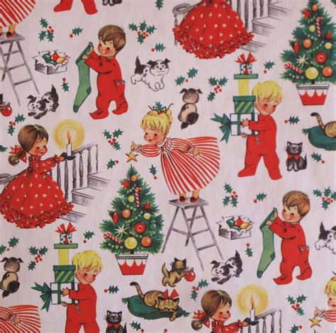 Vintage Juvenile CHRISTMAS Gift Wrap - Wrapping Paper - GIRLS and BOYS ...