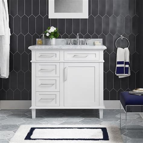 Home Decorators Collection Sonoma 36 in. Single Sink Freestanding White Bath Vanity with Carrara ...