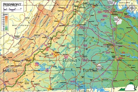 Virginia's Piedmont Region guidebook map © Eureka Cartography, Berkeley, CA | Terrain map, Map ...