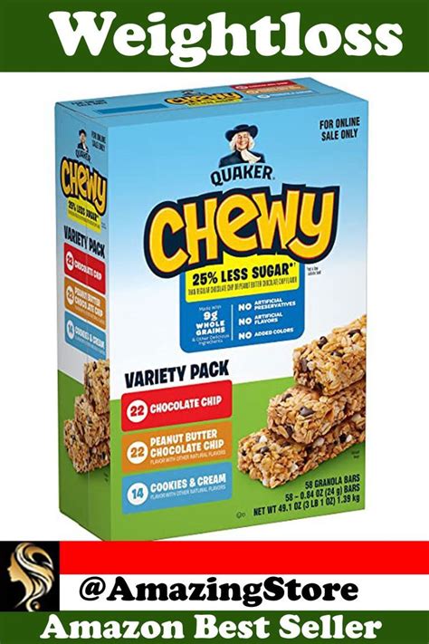 Quaker Chewy Lower Sugar Granola Bars, 3 Flavor Variety Pack 58 Count ...