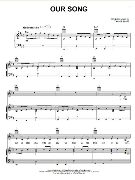 Download Taylor Swift "Our Song" Sheet Music & PDF Chords | Violin Solo ...