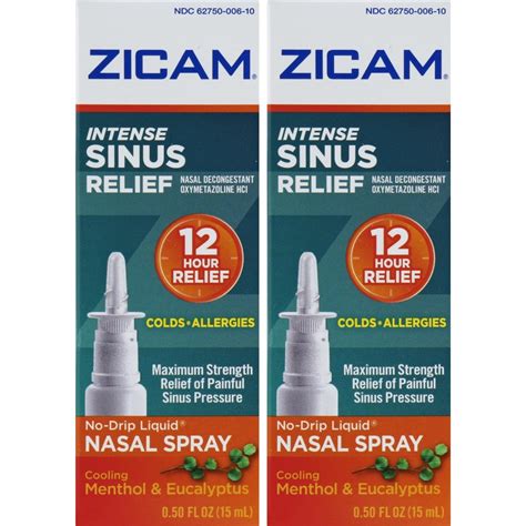 Zicam Intense Sinus Relief No-drip Liquid Nasal Spray with Cooling Menthol & Eucalyptus, 0.5 ...