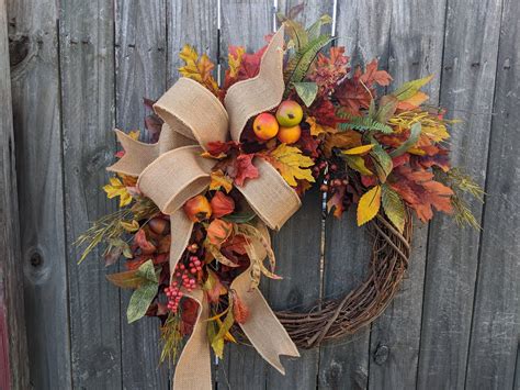 Fall Wreath, Fall fruit Wreath, Fall Leaf Wreath, Fall burlap Wreath ...