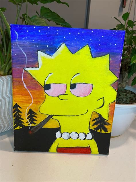 Cartoon Paintings Simpsons, Stoned Lisa and Bart - Etsy