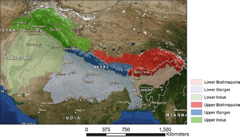 1 Map of the Indus, the Ganges and the Brahmaputra rivers in South Asia ...