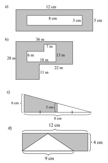 Area of Shaded Region Worksheet (rectangles and triangles)