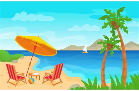 Beach landscape with umbrella | Graphics ~ Creative Market