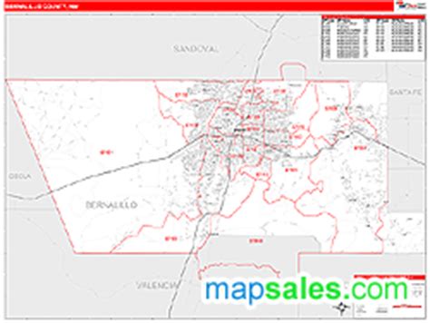 Bernalillo County, NM Zip Code Wall Map Red Line Style by MarketMAPS