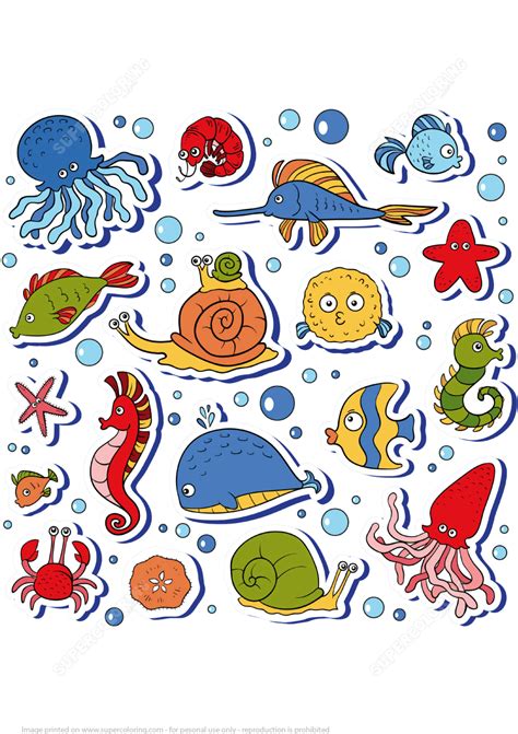 Fish and Other Ocean Animals Printable Stickers | Free Printable Papercraft Templates