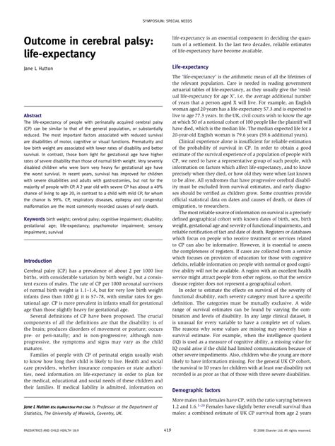 (PDF) Outcome in cerebral palsy: life-expectancy