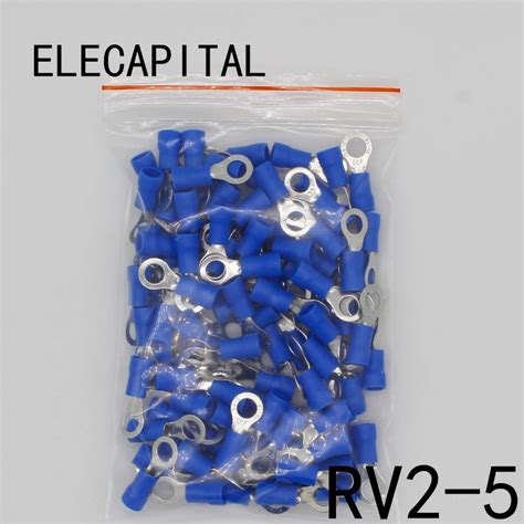 RV2 5 Blue Ring Insulated Wire Connector Electrical Crimp Terminal Cable Connector Wire ...