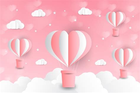 Premium Vector | Origami made hot air balloon in a heart shape paper art style