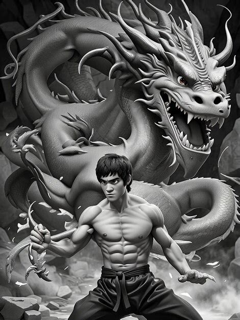 Premium AI Image | bruce lee fight with dragon