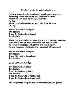 "It's Too Late to Apologize: A Declaration" Lyrics for Fluency | TPT