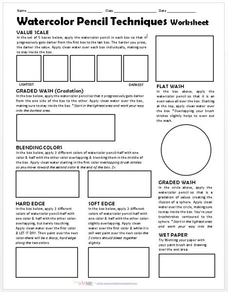 Watercolor Pencil Techniques Worksheet preview2 - Create Art with ME