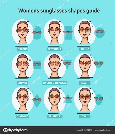 Sunglasses shapes guide. Womens sunglasses shapes matched with face shape. Various forms of ...