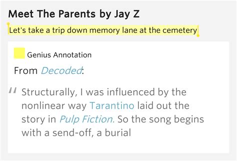 Let's take a trip down memory lane at the cemetery – Meet The Parents Lyrics Meaning