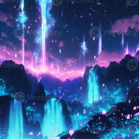 anime scenery of a waterfall with a waterfall in the middle. generative ...