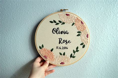 Custom Name Embroidery Hoop Modern Floral Baby Name Nursery Embroidery Hoop Nursery, Name ...