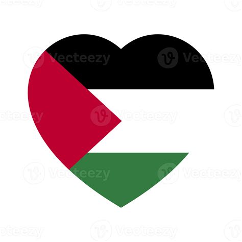 Flag of Palestine in heart shape. Palestine national symbol. Transparent background ...