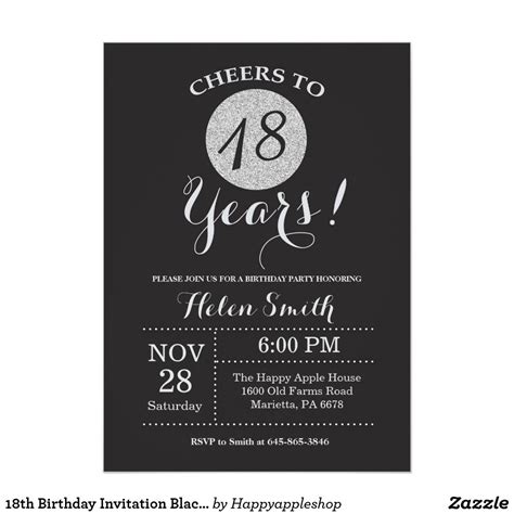 18th Birthday Invitation Black and Silver Glitter | Zazzle.com in 2021 | Birthday invitations ...