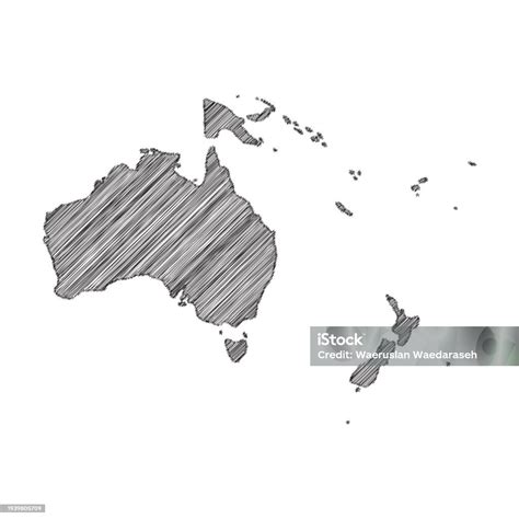 Scribble Map Of Australia Continent Black Drawing Pencil Sketch On White Background Vector ...