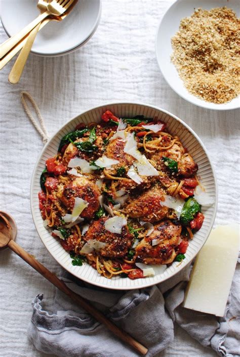 Linguine with Chicken, Tomatoes and Spinach - Bev Cooks