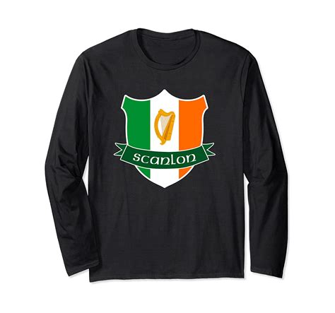 Scanlon Irish Name Family Crest Shirt Long Ireland Flag