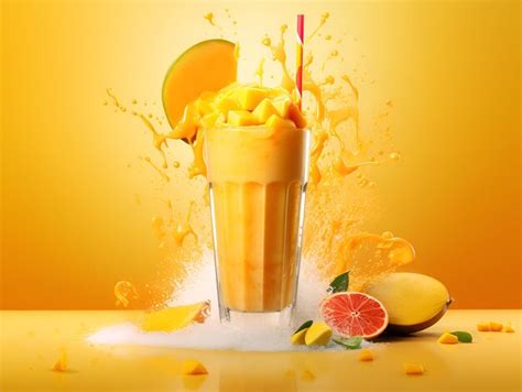 Premium AI Image | Fresh mango drink with a splash of mango cocktail on ...