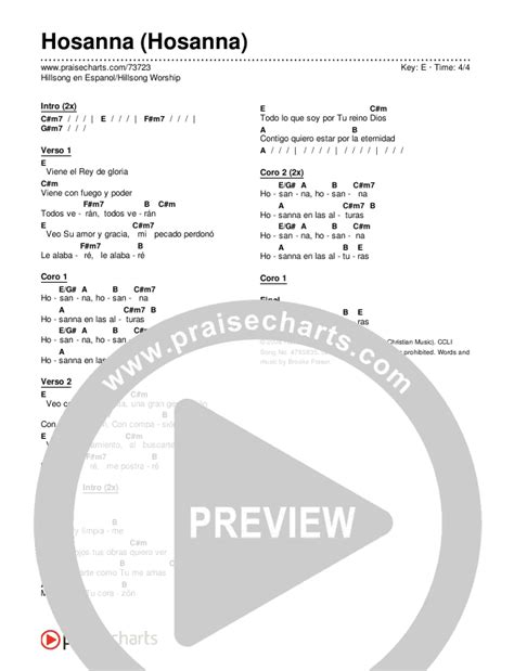 Hosanna (Hosanna) Chords PDF (Hillsong en Espanol / Hillsong Worship ...