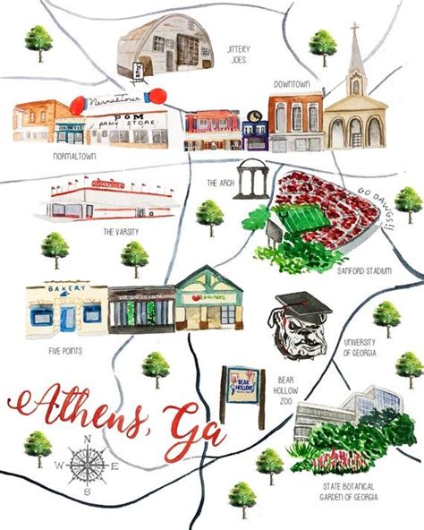 Watercolor Athens Map Georgia Classic City Map | Athens map, Athens, Classic