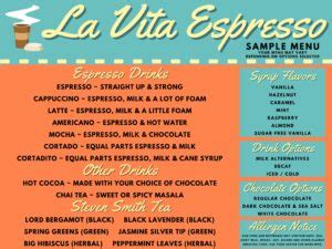 Coffee Bar Menu - Sample - La Vita Espresso