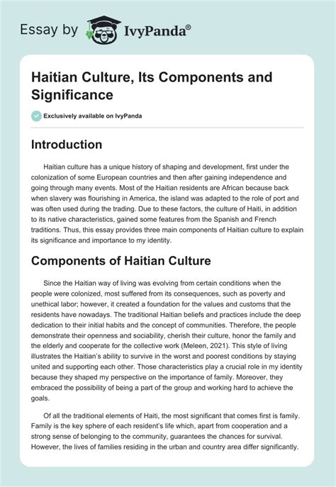 Haitian Culture, Its Components and Significance - 630 Words | Essay Example