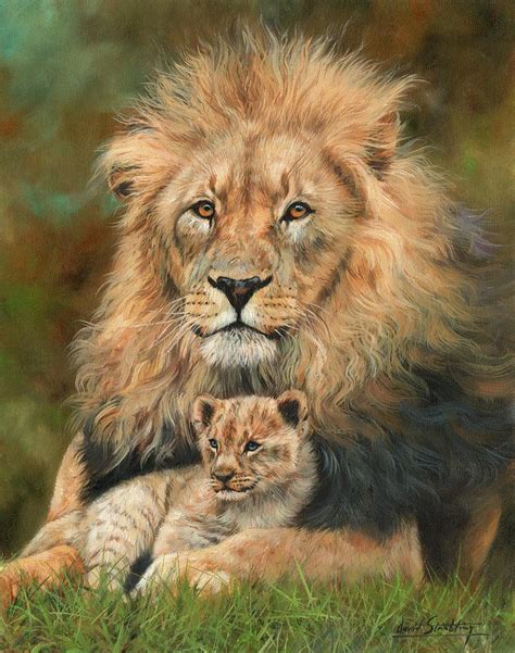 Lion And Cub Painting by David Stribbling - Pixels