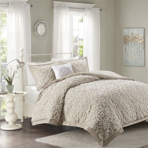 Home Essence Amber 4 piece Tufted Cotton Comforter set, Full/Queen ...