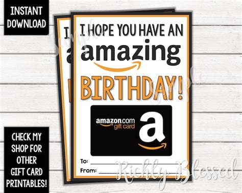 INSTANT DOWNLOAD Amazon Gift Card Birthday Card Holder Gift | Etsy