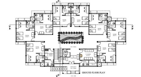 2d student hostel ground floor plan dwg file - Cadbull