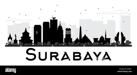 Surabaya City skyline black and white silhouette. Vector illustration ...