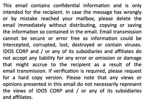 IDOS EMAIL CONFIDENTIALITY & DISCLAIMER NOTICE