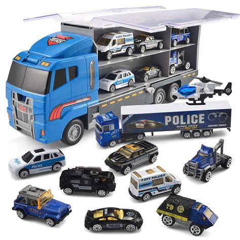 JOYIN 10 in 1 Die-cast Police Patrol Rescue Truck Mini Police Vehicles ...