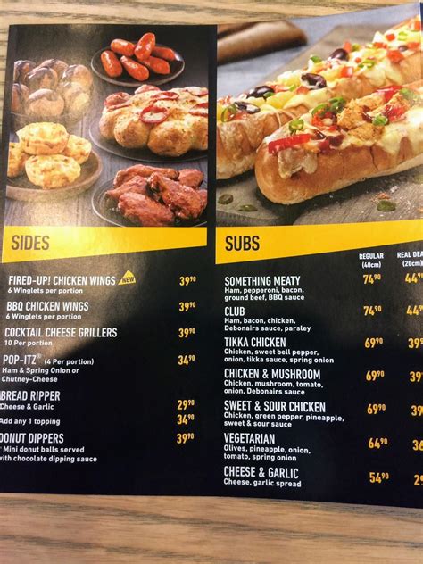 Menu au Debonairs Pizza restaurant, Plettenberg Bay