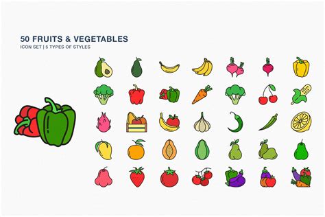 Fruits And Vegetables Icon Set - Design Cuts