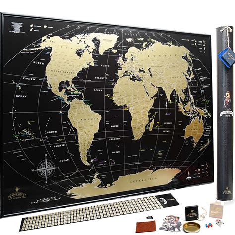 Buy Scratch off map of the World MyMap Black Gold Large Travel map Wall Poster 35x25 Push pin ...