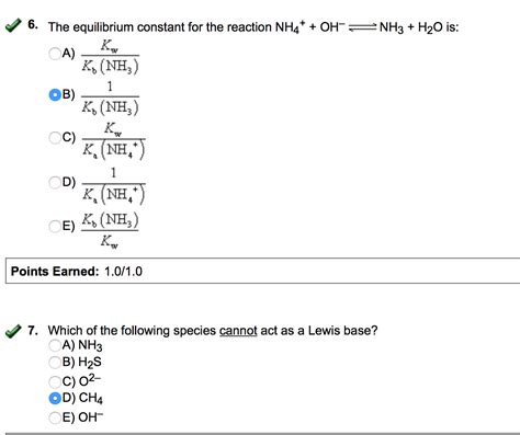 Solved The equilibrium constant for the reaction NH4+ + OH | Chegg.com