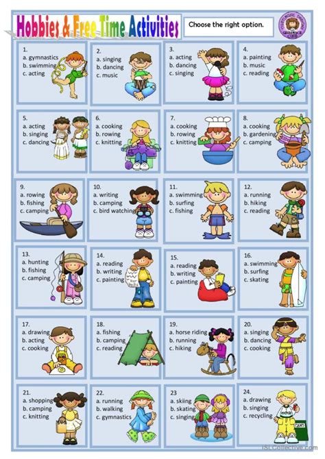 HOBBIES AND FREE TIME ACTIVITIES: English ESL worksheets pdf & doc