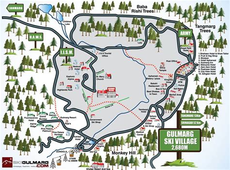 Gulmarg Ski - Accommodation Map - Hotels | Village map, Tourist map, Trail maps