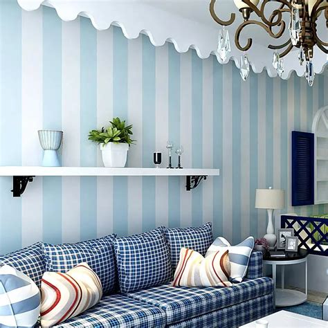 Aliexpress.com : Buy Cozy Bedroom Non woven Wallpaper Blue White Striped Wallpaper For Walls ...